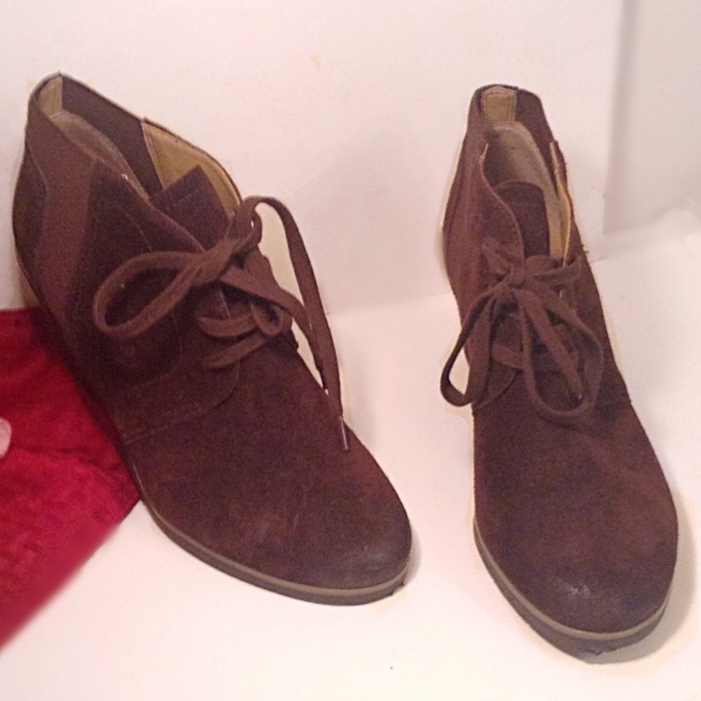 Franco Sarto Armelle Brown Leather Wedge Booties